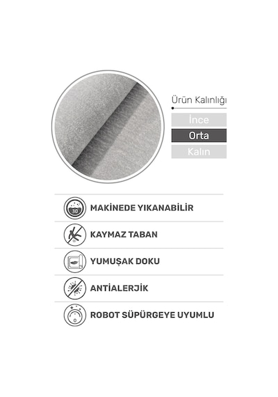 Puffy Gri Yumuşak Peluş Halı Kaymaz, Yıkanabilir, Salon Mutfak Antre İçin Halı Yolluk