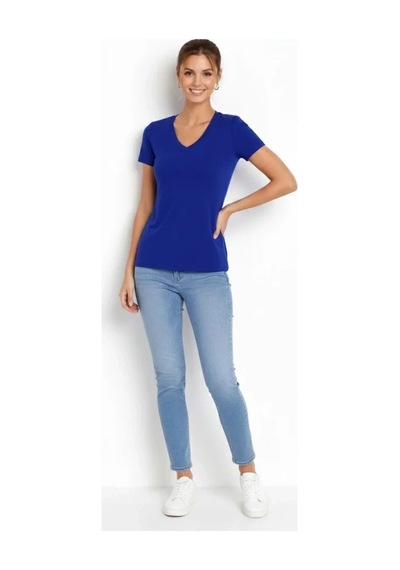 Zenna Tarz T-shirt V Yaka Slim Fit Likralı Tişört Günlük Basic Body - İndigo