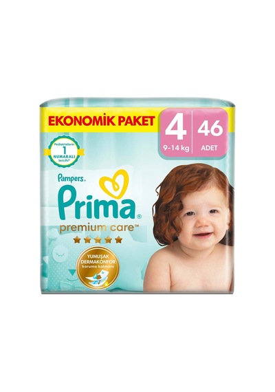 4 Adet Prima Bebek Bezi Premium Care 4 Numara 46'lı 9-14 Kg Ekonomik Paket