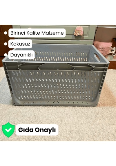 Alpbx Delikli Gri Plastik Kasa 60x40x32 Cm - Sepet 65 Litre