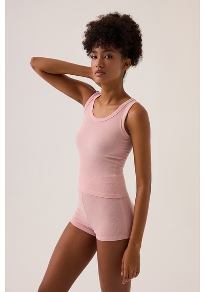 Los Ojos X Ece Pembe Modal Kumaşlı Askılı Şortlu Pijama Takımı Ribbed Pj3 Pembe Pembe