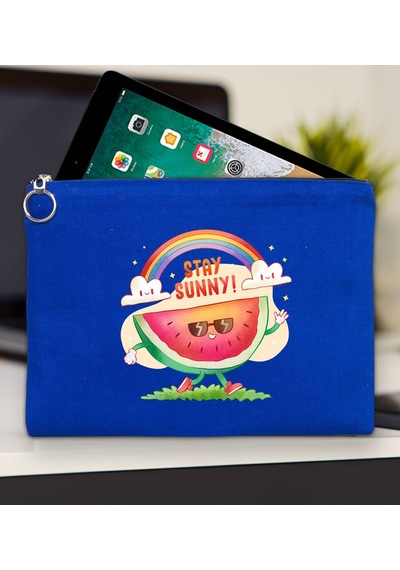 Bk Gift Yaz Temalı-7 Mavi Tablet Çantası 30x21cm, Apple iPad Uyumlu Çantası, Baskılı Tablet Kılıfı