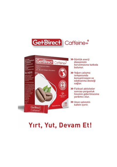 Caffeine+ Kafein, Taurin Ve Vitamin B Kompleksi 20 Saşe Gün Boyu Enerji, Susuz Kullanım Diğer