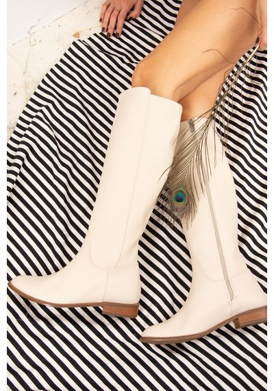 Fox Shoes Bej Suni Deri Kadın Çizme J654065609