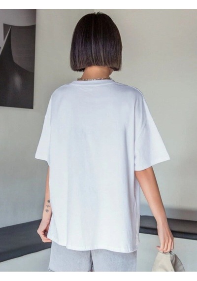 Flood Of Style Kadın Beyaz The Sunshine Baskılı Bisiklet Yaka Oversize T-shirt