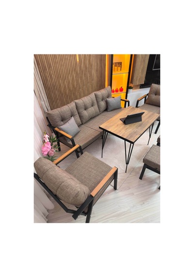 Lale Balkon, Bahçe - Cafe , Teras , Metal Kanepe Koltuk Takımı ,çay Seti 3+1+1+ 2 Puf Yemek Masası