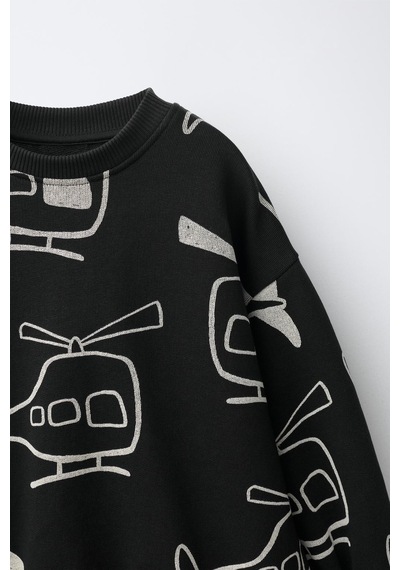 Magu Çocuk Pamuklu Helikopter Desenli Siyah Sweatshirt Ve Eşofman Altı Takımı Magu Çocuk Pamuklu Helikopter Desenli Siyah Sweatshirt Ve Eşofman Altı Takımı