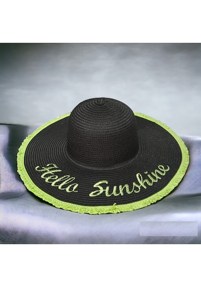 Kadın Hasır Plaj Şapkası Natural Black Sute Bucket Hat Plaj Havuz Siyah