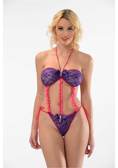 Sistina Mor Pembe Dantelli Fantezi Bodysuit - 839