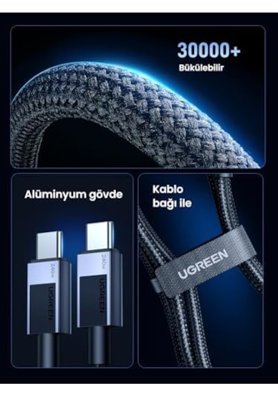 Usb-c To Usb-c 240w Pd Hızlı Şarj Kablosu, Uzay Grisi, 2m, 45068