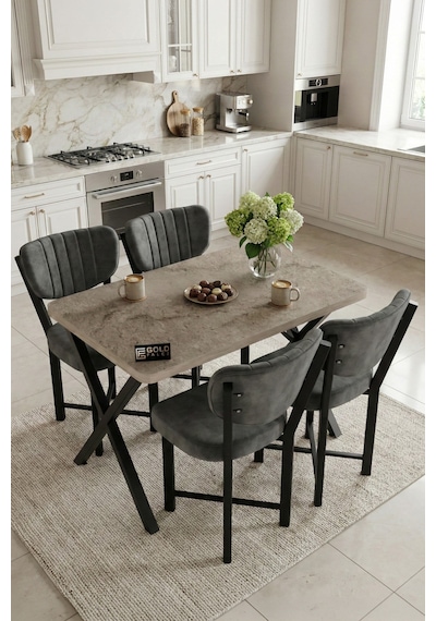 Reyo Falez Elma 110x70 Cm Masa Takımı 4 Sandalyeli Modern Mutfak Balkon Kafe Yemek Masası Seti Traverten - Antrasit 9887 Reyo Falez Elma 110x70 Cm Masa Takımı 4 Sandalyeli Modern Mutfak Balkon Kafe Yemek Masası Seti Traverten - Antrasit 9887