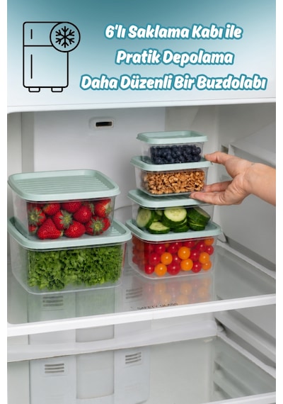 Porsima Sa-645-1 6 Adet 12 Parça Derin Dondurucu Mikrodalga Saklama Kabı - Çok Amaçlı Erzak Saklama Kabı Seti Yeşil