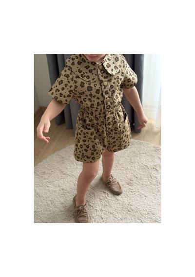 Musab Kids Bebe Yaka Leopar Tulum Kahverengi
