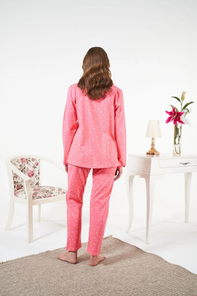 Estiva Likralı Penye Önden Düğmeli Bayan Pijama Takım Pembe