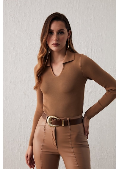 Sateen Polo Yaka Triko - Vizon-132064 Vizon