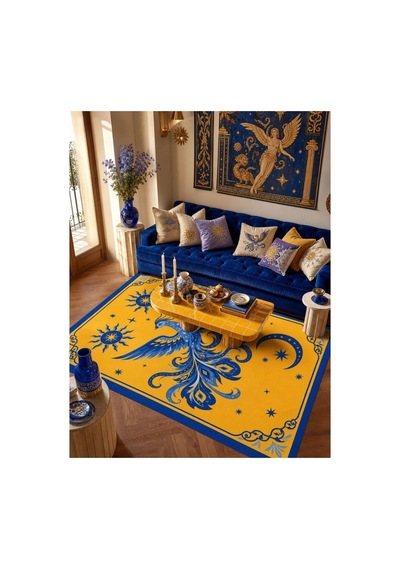 Mitolojik Anka Kuşu Desenli Dekoratif Halı Modern Dijital Baskı Çocuk Odası Halısı Çok Renkli