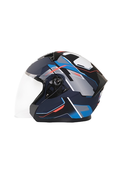 Gp Nero Mks006-mbc5b Şeffaf Vizörlü Motosiklet Yarım Kask Siyah Mavi Gri
