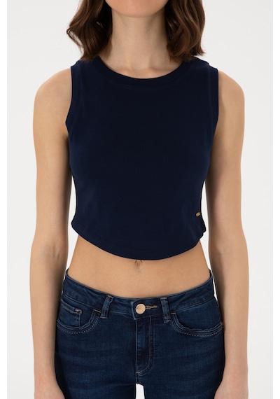 U.S. Polo Assn. Kadın Lacivert Kolsuz Bisiklet Yaka Crop Basic Tişört 50305695-VR033
