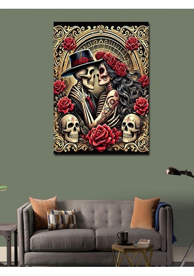 Kanvas Tablo İskelet Çift Ve Aşk Deseni 70cmx100cm
