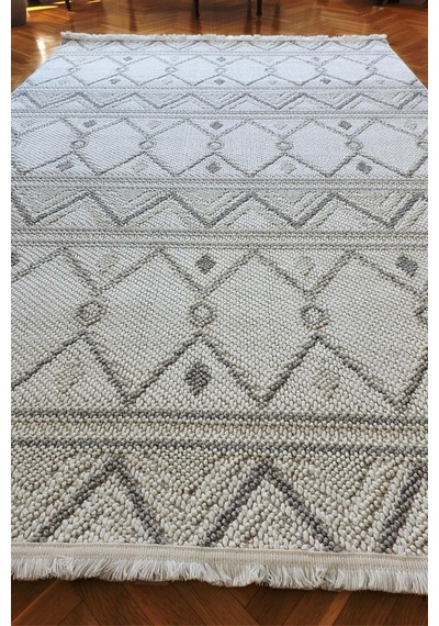 Leiva Home Monaco 0038 Krem Gri Bohem Sisal Bukle Yumuşak Özel Kesim Salon Koridor Mutfak Yolluk Saçaklı Halı 0160a-krem/gri