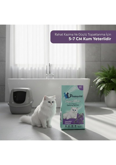 Süper Beyaz Doğal Bentonit Topaklanan Kedi Kumu Lavanta Kokulu 5 Lt