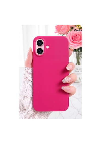 Fibaks iPhone 16 Plus Uyumlu Kılıf Kadife Lansman Soft Yumuşak Liquid Silikon Kamera Korumalı Kapak Pembe