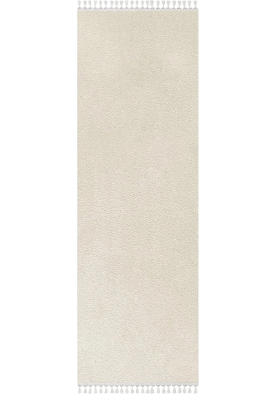 Valeryhome Vl Comfort Düz Saçaklı Peluş Düz Yolluk Ekru Ekru Düz Ponpon