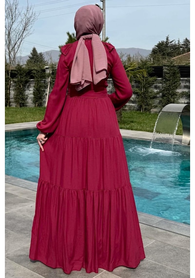 Rabia Şamlı Jale Elbise Bordo Normal