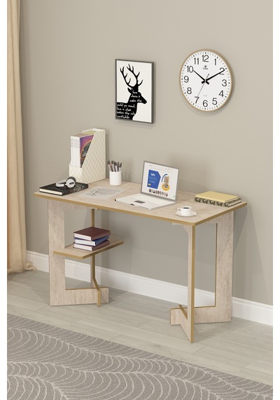 Asra Trend Raflı Modern Çalışma Masası ÇM-02 %100 MDF Bilgisayar Ofis Ders Masası Sidon