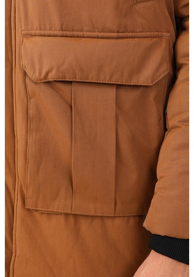 Maraton Sportswear Regular Erkek Kapşonlu Uzun Kol Basic Camel Parka 21302 Camel