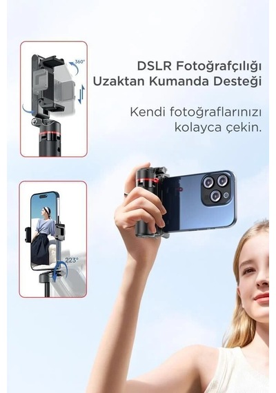 Tripod Çok Amaçlı 360 Derece Kumandalı Selfie Çubuğu L10 Siyah Mobil Ayak Çekim Aleti Yayın Aparatı