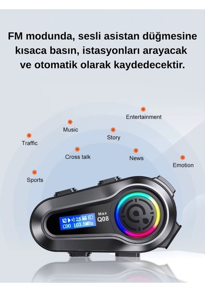 Wearfitpro Q08 Max Rgb Işık Efektli İntercom Bluetooth Motosiklet Kask Kulaklığı İntercom Kulaklık