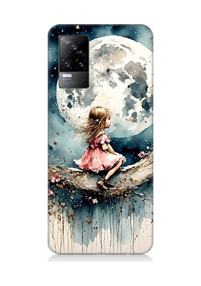 Vivo V21e Uyumlu Ay Üzerinde Hayalci Kız Desenli Silikon Kılıf Çok Renkli