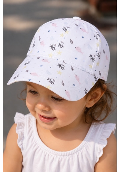 Kitti 1-3 Yaş 50cm Kız Bebek Çocuk Yazlık Desenli Ayarlanabilir Şapka Kep Y2310003 Beyaz