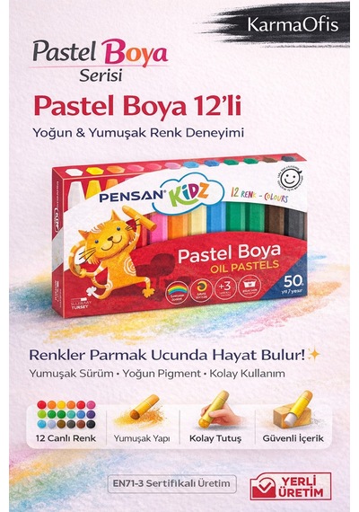 Pastel Boya 12 Li 12 Canlı Renk, Yumuşak Sürüm, Anaokulu Ve Ev İçin Güvenli Yağlı Pastel Boya Beyaz