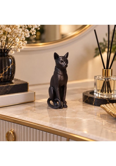 Kedi Biblo Mısır Kedisi Bastet Esintili Siyah Dekoratif Figür Ev Ofis Masa Raf Vitrin Süsü