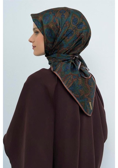 Armine Tivil Saf İpek Eşarp 9540 - 04 Siyah Turuncu Batik Desen Siyah Turuncu