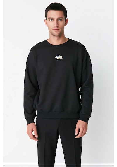 Benerly Erkek Bisiklet Yaka Standart Kol Oversize Fit Sweatshirt Fonksiyo siyah