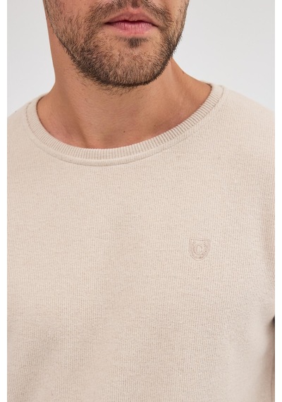 Comeor Erkek Bej Standart Fit Normal Kesim Pamuklu Basic Bisiklet Yaka Sweatshirt Bej