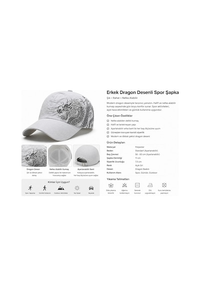 Valkyrie Dragon Nefes Alabilir Beyaz Spor Şapka Ayarlanabilir Outdoor Balıkçı Günlük Unisex Şapka