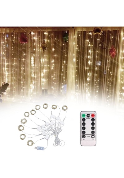 Lunaev Uzaktan Kumandalı Led Perdeye Takılabilen Kancalı Işık Usb 3x3 Metre Peri Perde Led .