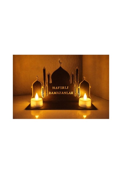 Hayırlı Ramazanlar Dekoratif Mumluk Siyah & Beyaz Ramazan Sofrası Ve Ev Dekoru Siyah
