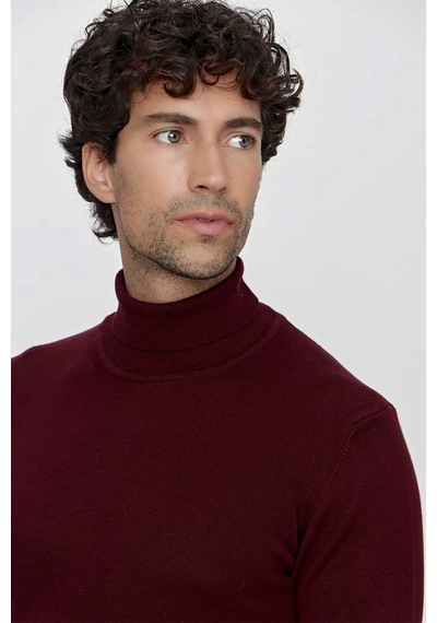 Morven Basic Dinamik Fit Rahat Kesim Balıkçı Yaka Triko Kazak 99kc017003752 Koyu Bordo