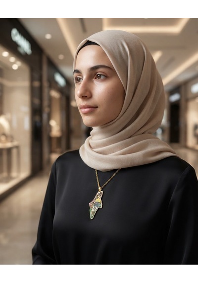 Filistin Haritası Kubbetü S Sahra İle Paslanmaz Gold Kaplamalı Zinciri Unisex Kolye J300041