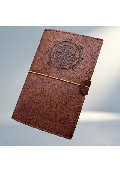 Ergonomik Kahverengi Deri Defter Pusula Temalı Kullanım İçin 103 Ivory
