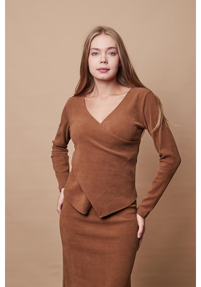 Kadın Fitilli Esnek Kışlık Kadife Kumaş Kruvaze Uzun Kol Bluz Etek Jument 105004 -camel CAMEL Kadın Fitilli Esnek Kışlık Kadife Kumaş Kruvaze Uzun Kol Bluz Etek Jument 105004 -camel CAMEL