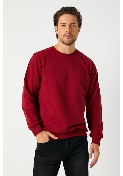 Comeor Erkek Bordo Basic Bisiklet Yaka Regular Fit Normal Kesim 2 İplik Sweatshirt Bordo