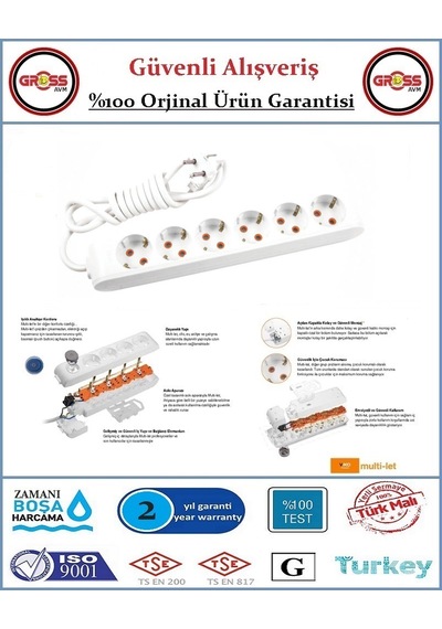 Viko Multi-let Altılı Topraklı Priz - 3 Metre - Çocuk Korumalı