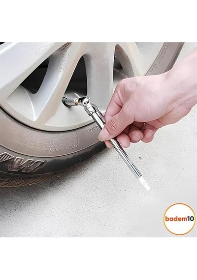 Badem10 Omega Araba Araç Tekerlek Bisiklet Metal Çubuklu Lastik Havası Ölçme Jakı Hava Basınç Ölçer Çubuklu E