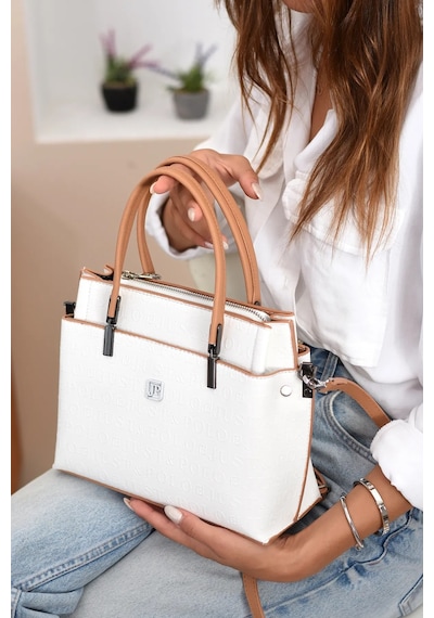Just Polo 5 Bölmeli Şık El & Omuz Çantası Shoulder Bag Ebat : 22 X 25 Cm Beyaz - Taba 68202391